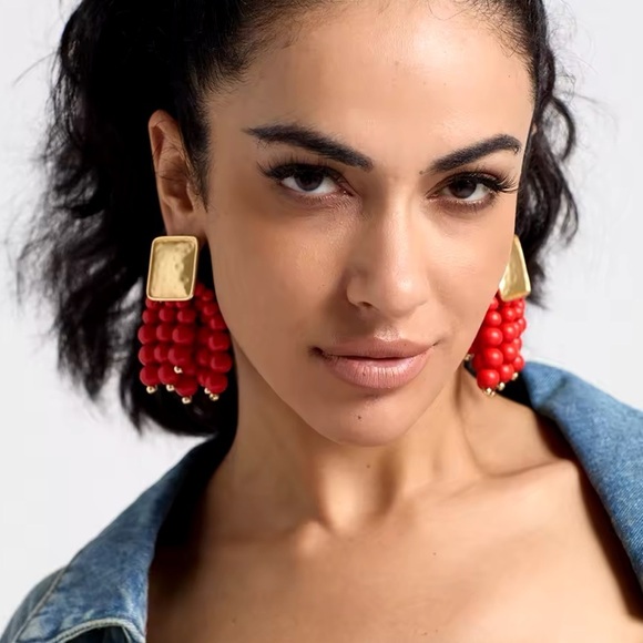Zara Red Cascade Beaded Earrings - Picture 6 of 12